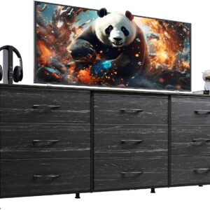 AUCT 23281 - $86 WLIVE Dresser TV Stand for 75 Inches TV, 9 Fabric Drawers, Black Wood Grain