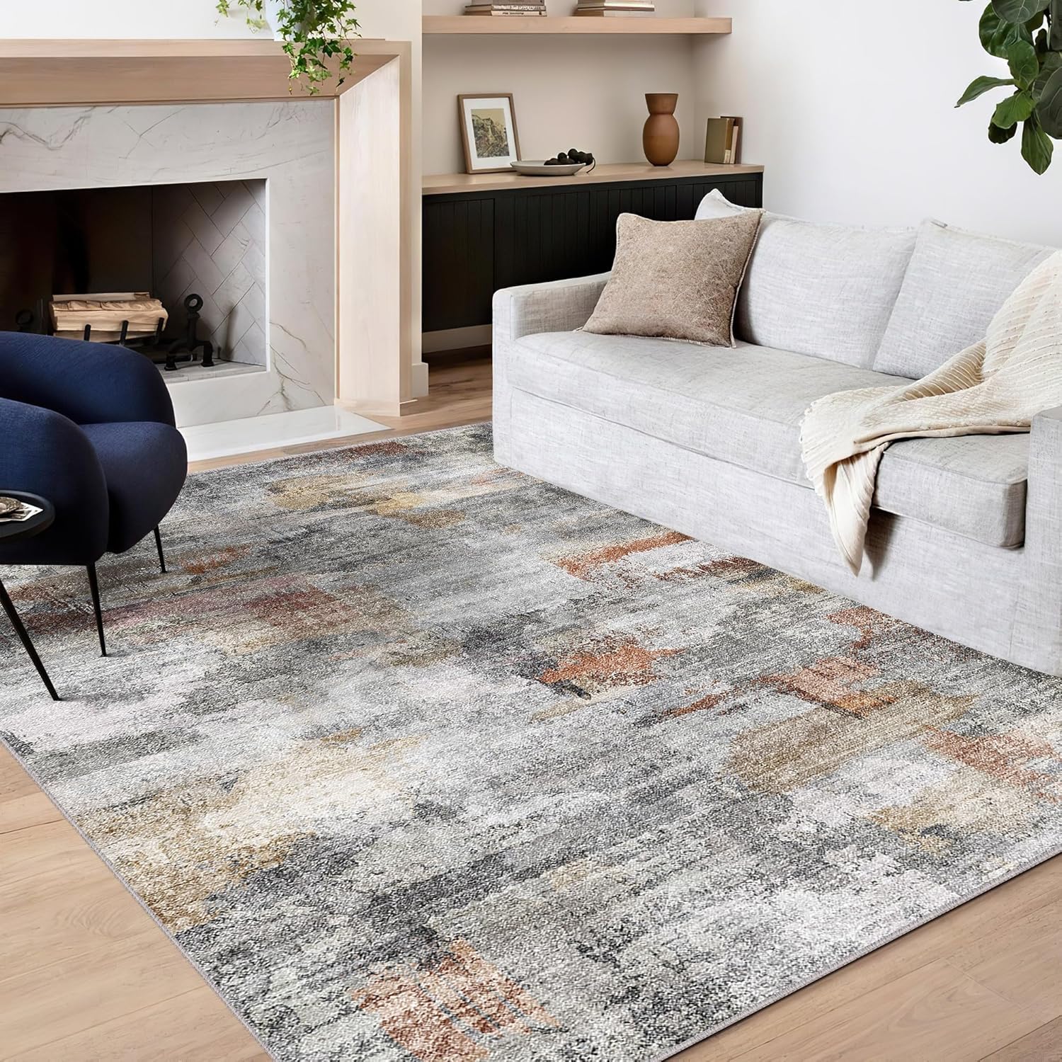 AUCT 22707 - $130 vivorug Washable Rug, Ultra Soft Area Rug 8x10, Non Slip Abstract Rug Carpet, Stain R