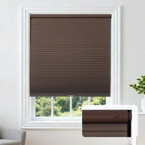 AUCT 24967 - $76 Joydeco No Drill Cordless Cellular Shades, 27" W x 64" H, Linen Brown