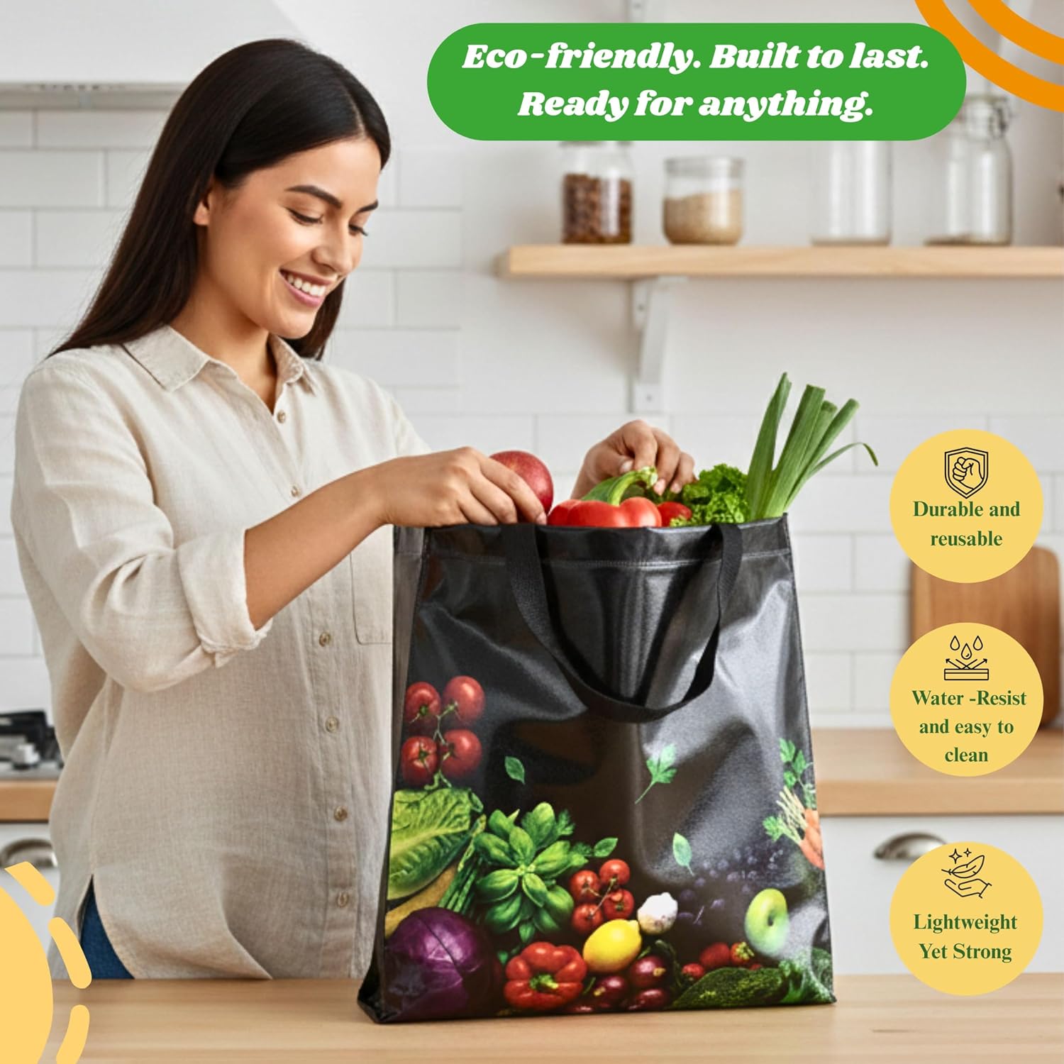 AUCT 24812 - $80 Simply Cool 100 Pack Reusable Grocery Bags, Large Tote Bags Bulk, Black - Image 4