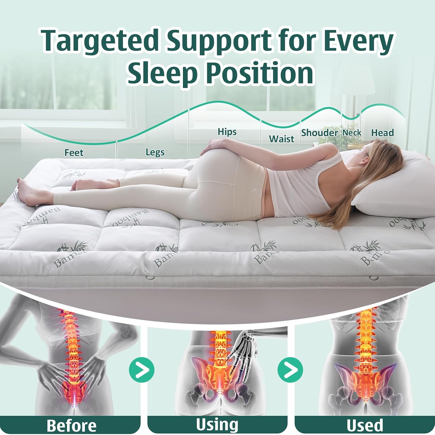 AUCT 23966 - Memory Foam Mattress Topper King, Cooling Pillow Top Mattress Pad - Image 3