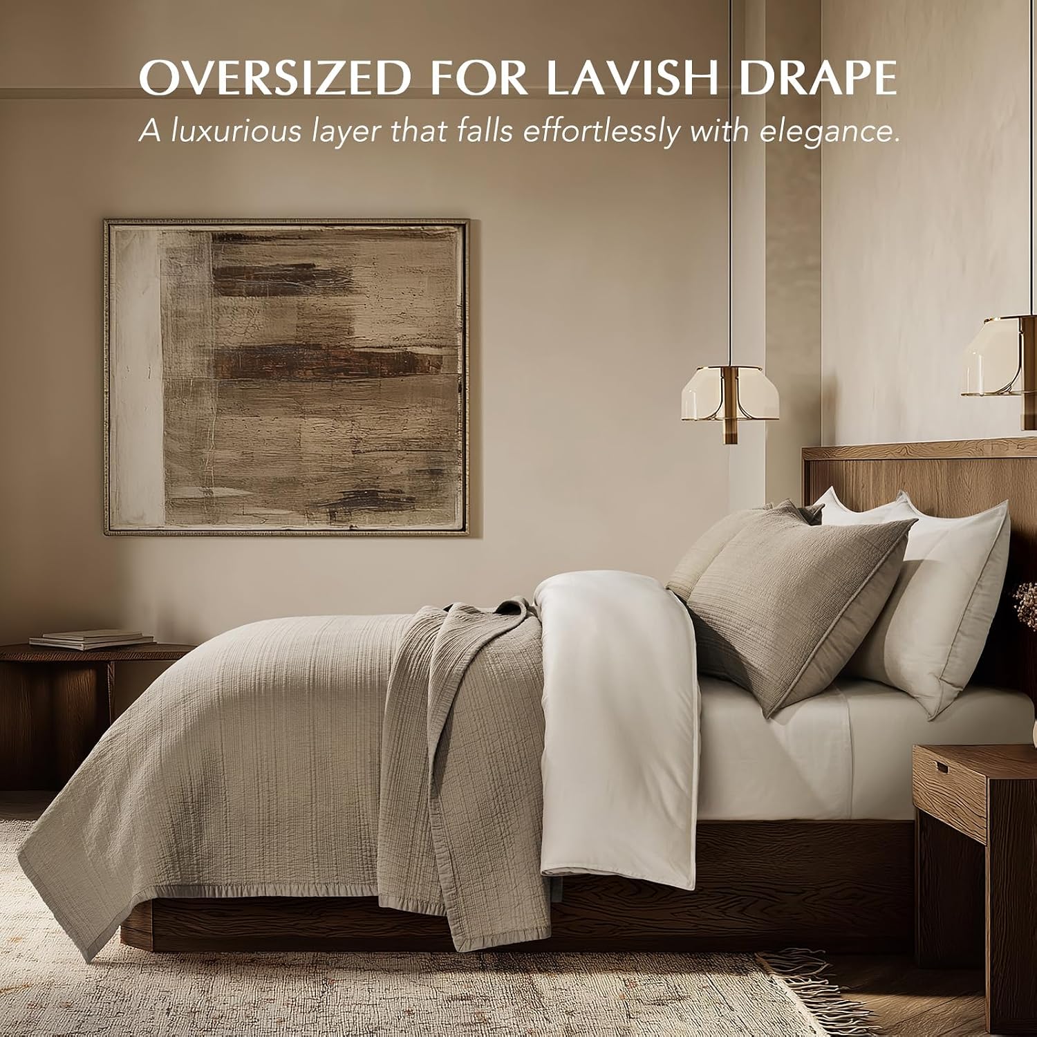 AUCT 23110 - $120 EVERGRACEHOME Cotton Sateen Channel Quilt Set, King Size, Stone Taupe - Image 2