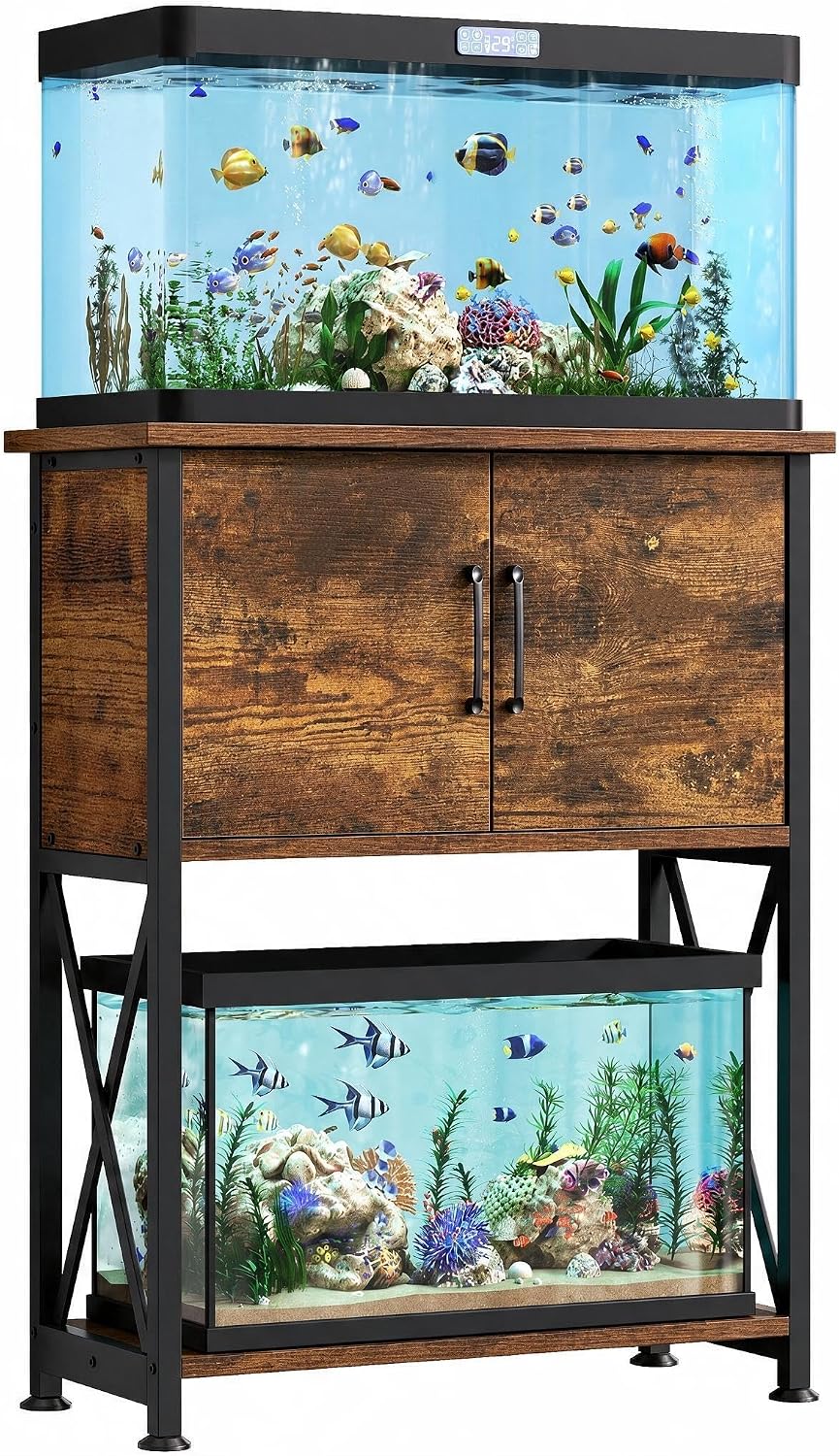AUCT 24936 - 5-10 Gallon Fish Tank Stand, Metal Double Aquarium Stand with Cabinet for Fish Tank Access