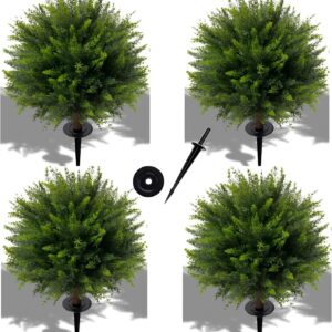 AUCT 23082 - $81 24.5' Artificial Cedar Topiary Ball Trees, 4 Pack Fake Shrub Bushes