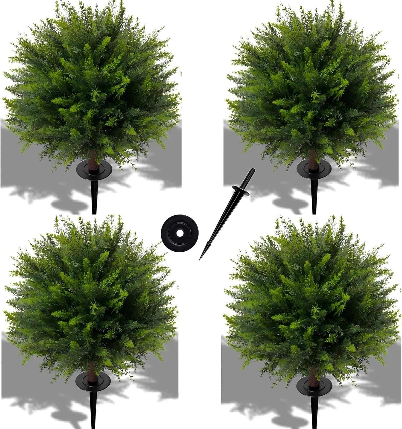 AUCT 23082 - $81 24.5' Artificial Cedar Topiary Ball Trees, 4 Pack Fake Shrub Bushes