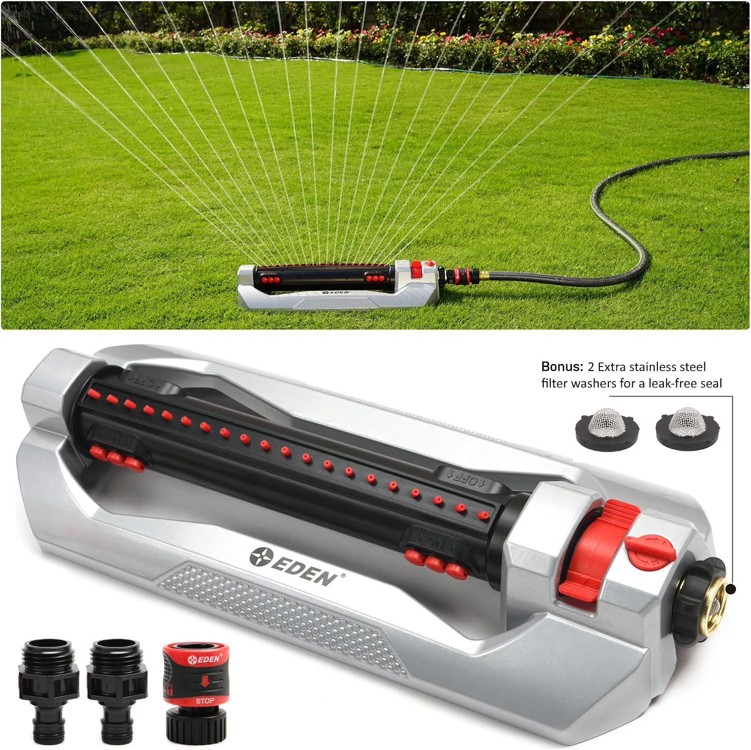 AUCT 23176 - Eden 96216 Heavy Duty Turbo Oscillating Sprinkler, Covers Up to 4,900 sq. ft., 20 Precisio - Image 2