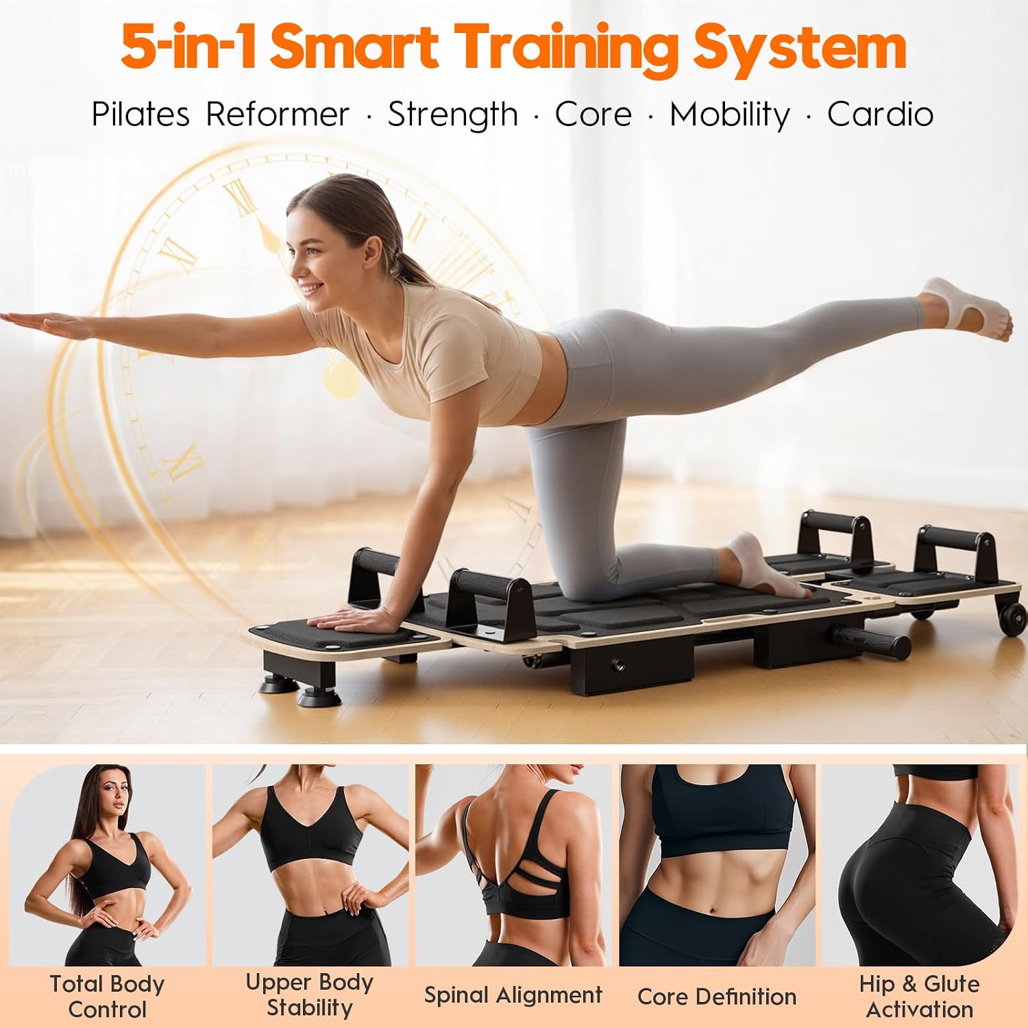 AUCT 22689 - $140 Pilates Board Reformer for Home Workout, Pilates Equipment with Dual & Split Foot Pad - Image 4