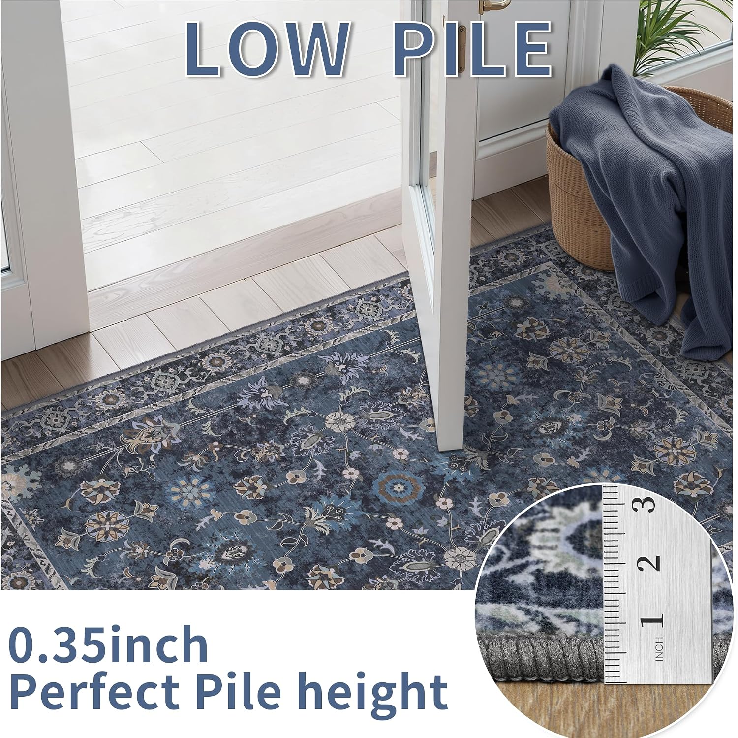 AUCT 23108 - $118 Tangsoo 8x10 Large Blue Area Rug for Living Room,Non Slip,Machine Washable - Image 3