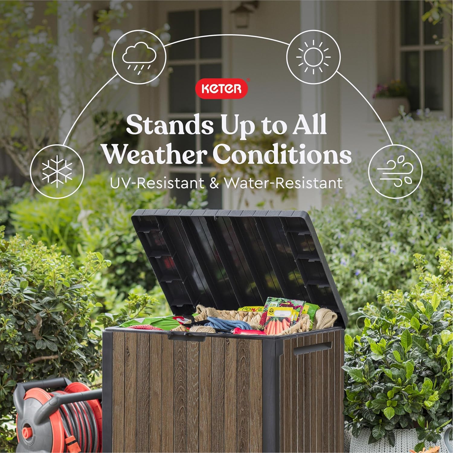 AUCT 24844 - $59 Keter Premium Everwood 30 Gal Outdoor Storage Box and Patio Side Table - Image 3
