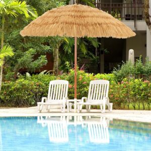 AUCT 23101 - Tangkula 6.5Ft Tiki Patio Umbrella, Hawaiian Style Outdoor PE Grass Umbrella with Tilt Adj