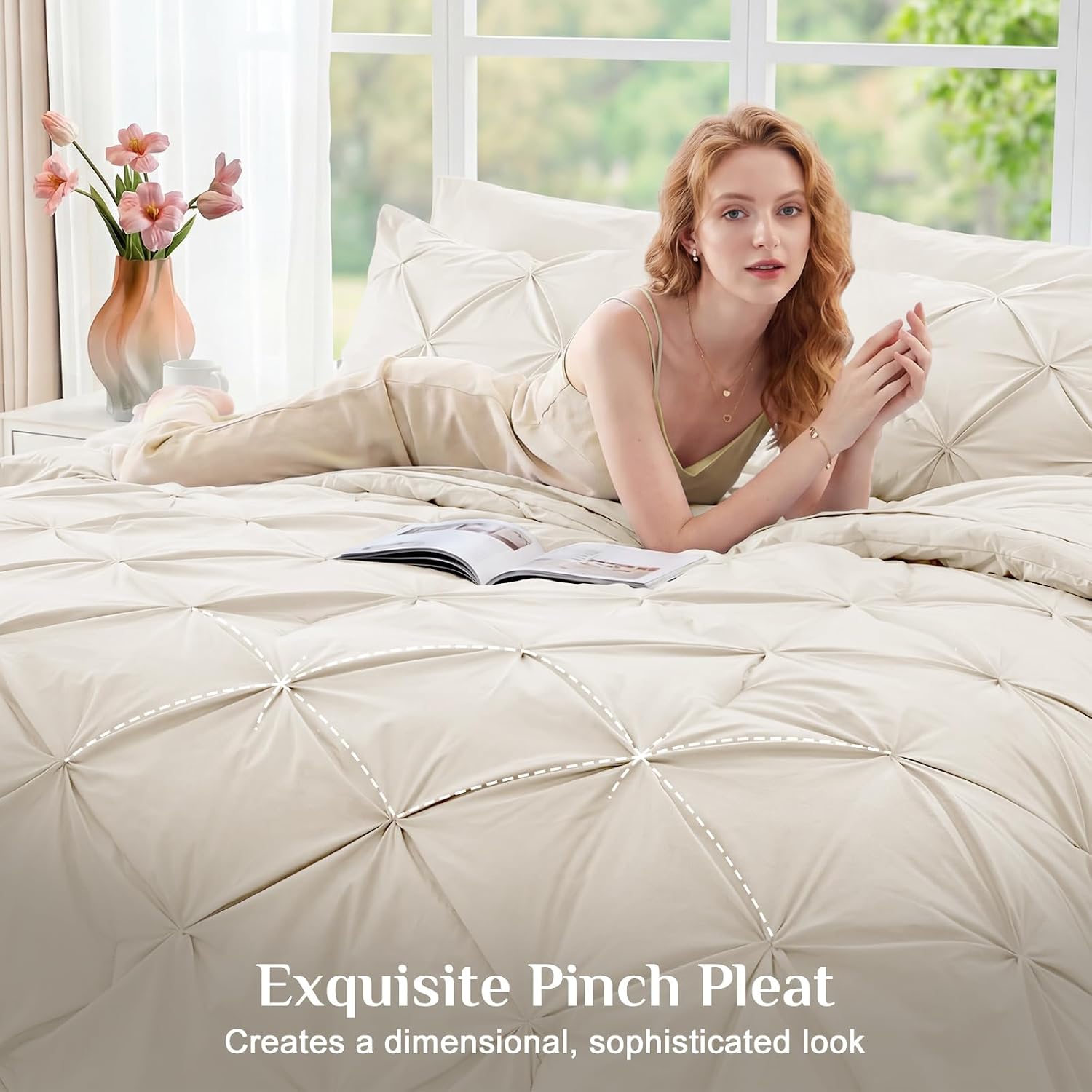 AUCT 24987 - JOLLYVOGUE King Size Comforter Set 7 Pieces - Bed in a Bag King for All Season, Pintuck Be - Image 4