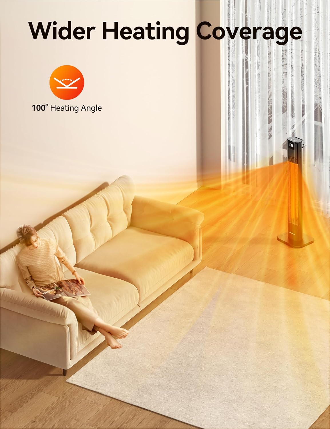 AUCT 24859 - $180 VAGKRI 42" 1500W Electric Outdoor Infrared Heater with Remote, 9 Heat Levels, 24H Tim - Image 3