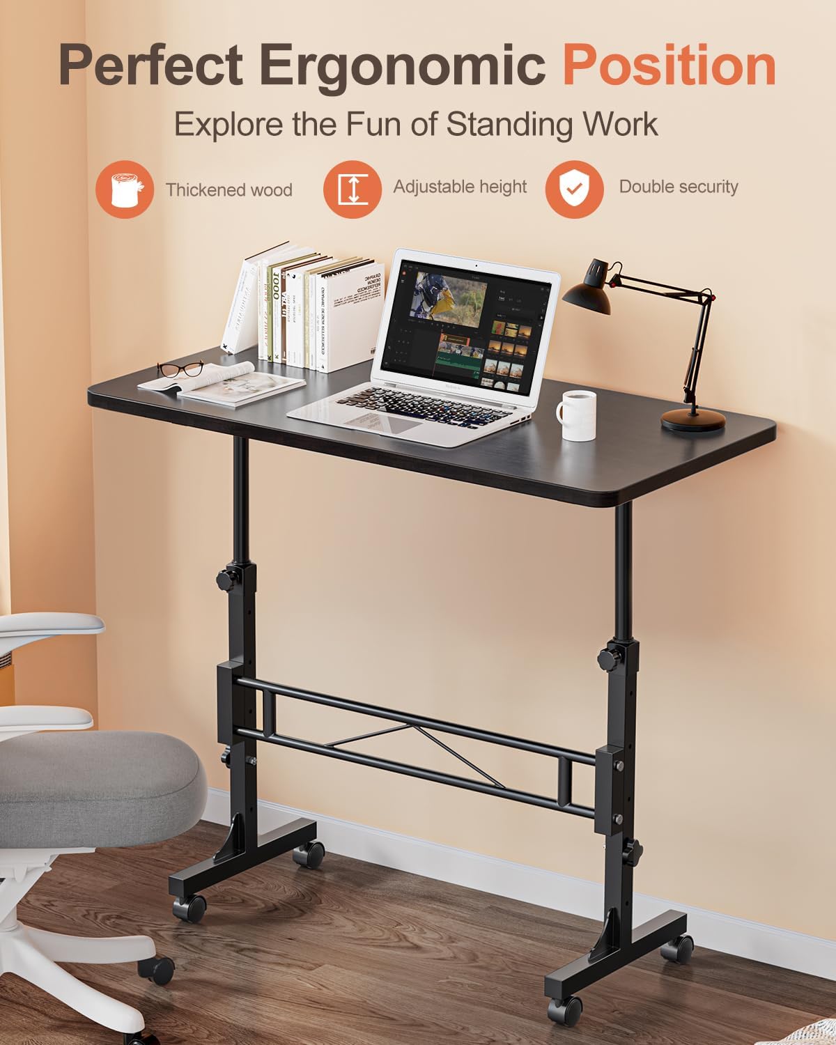AUCT 22831 - $70 Small Standing Desk Adjustable Height,Mobile Stand Up Desk with Wheels - Image 2