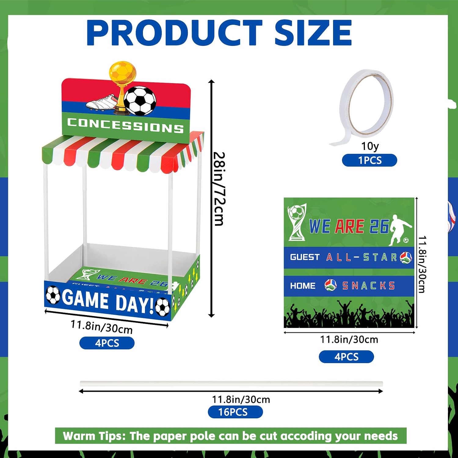 AUCT 24792 - 4 Sets World Soccer Cup 2026 Party Concession Treat Stand- 20.5" x 12" Extra Large Soccer - Image 3