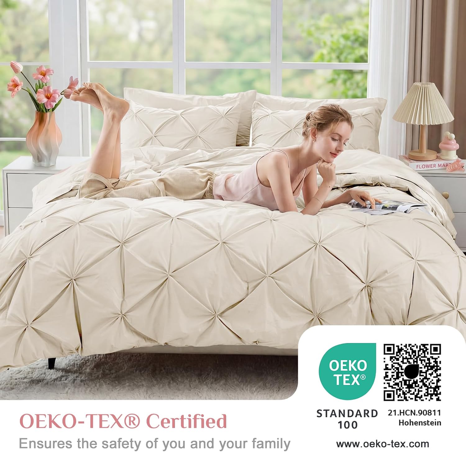 AUCT 24987 - JOLLYVOGUE King Size Comforter Set 7 Pieces - Bed in a Bag King for All Season, Pintuck Be - Image 3