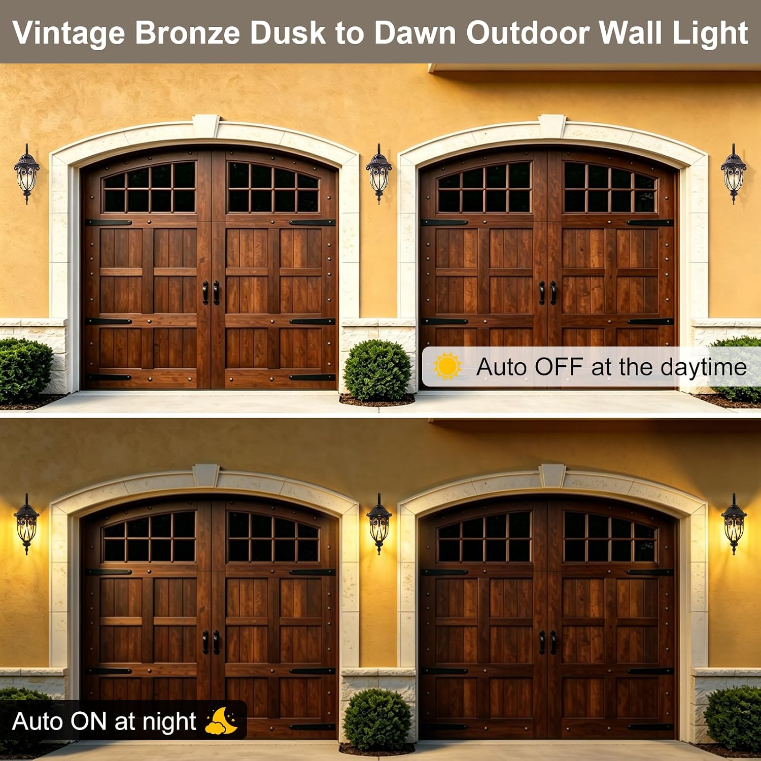 AUCT 23107 - $121 Large Dusk to Dawn Outdoor Wall Light for Garage, 23 Inch Bronze Exterior Wall Lanter - Image 4