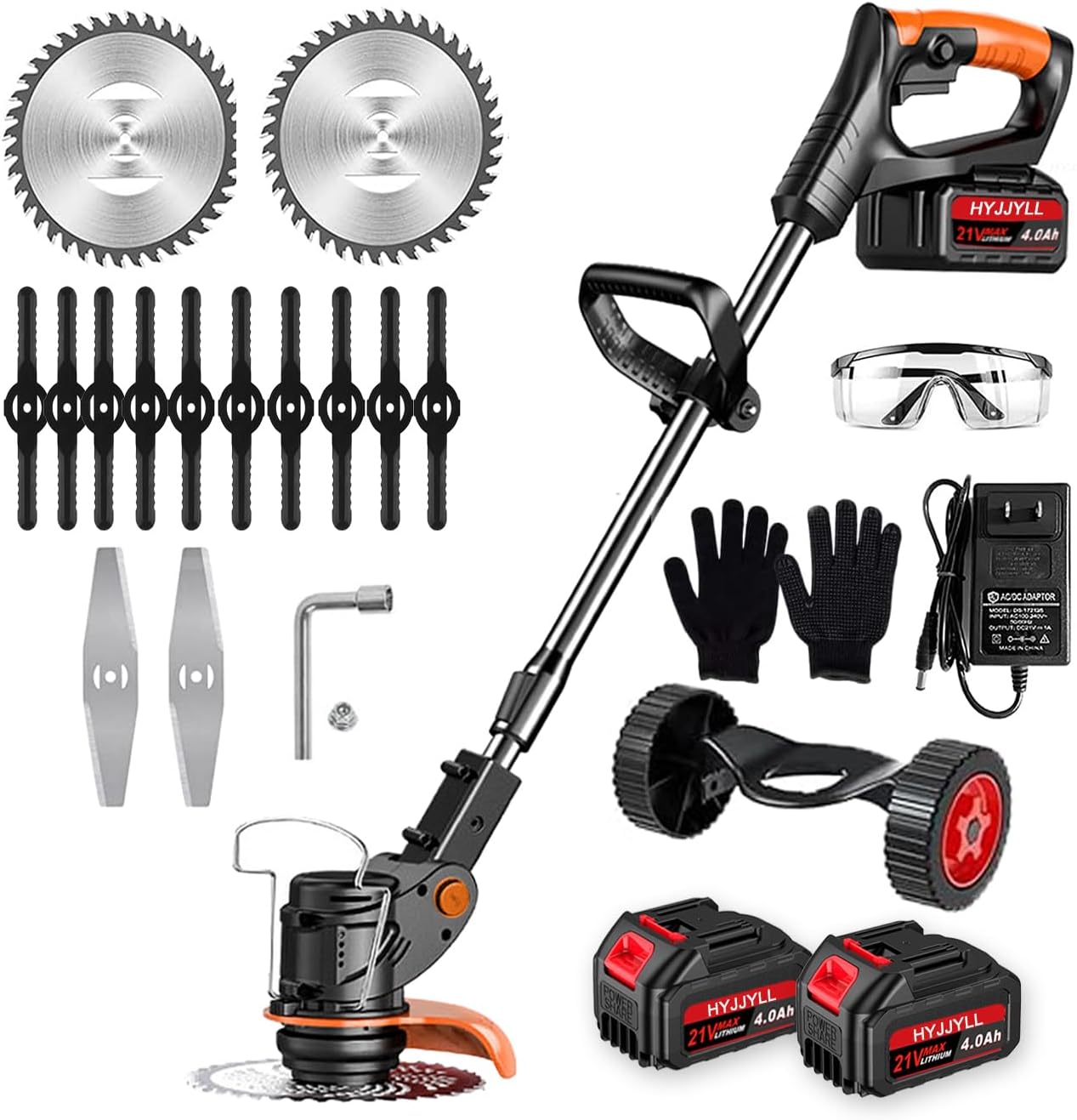 AUCT 23229 - $90 Electric Weed Wacker, 21V Cordless Electric Weed Eater 3Types Blades and 2 4.0Ah Batte