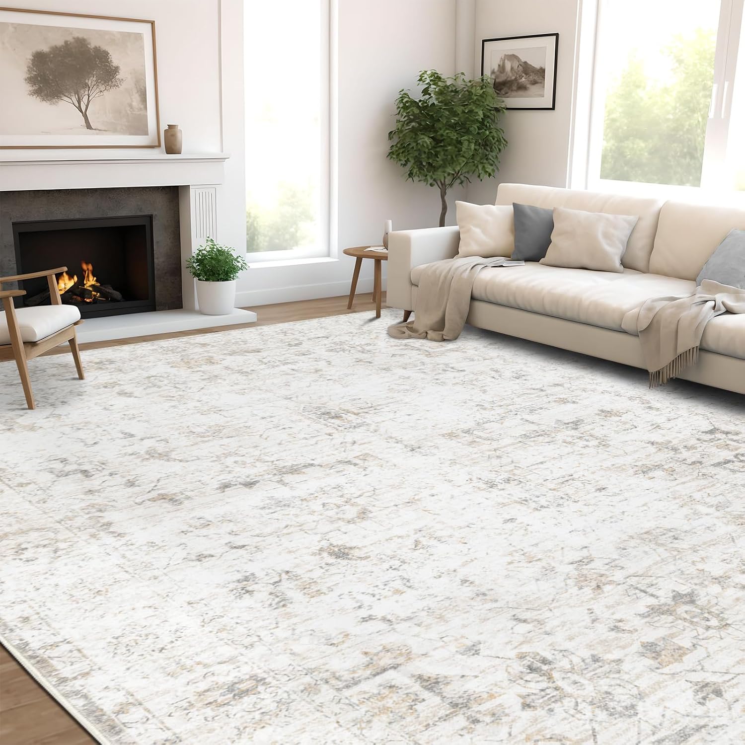 AUCT 23142 - $73 Washable 6 9 Area Rug for Living Room Beige New - Image 3