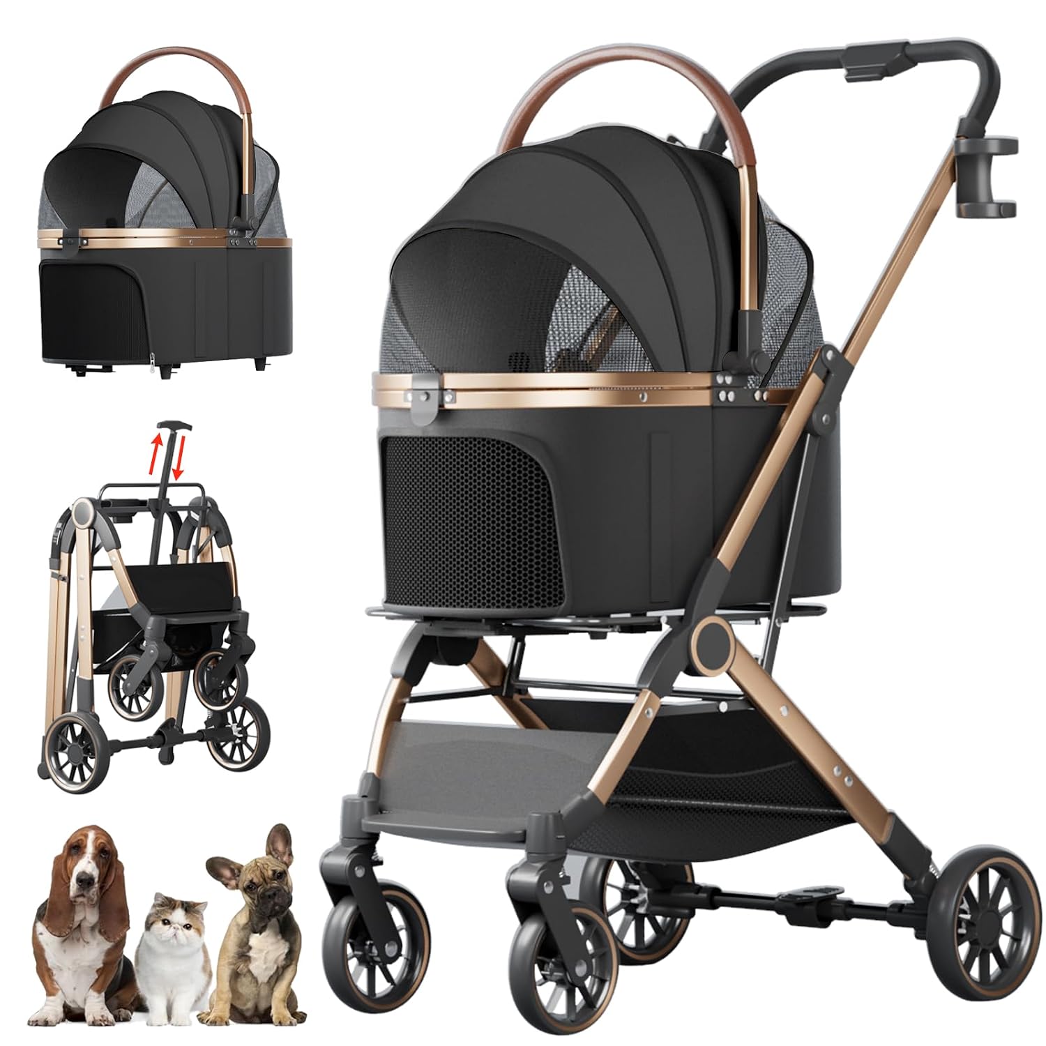 AUCT 24892 - $118 4 Wheels Pet Stroller for Small Medium Dogs Cats Up to 45 lbs Folding Dog Stroller wi
