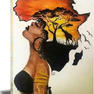 AUCT 24799 - Framed African American Wall Art Homesick African Woman Posters Canvas Painting Black Girl