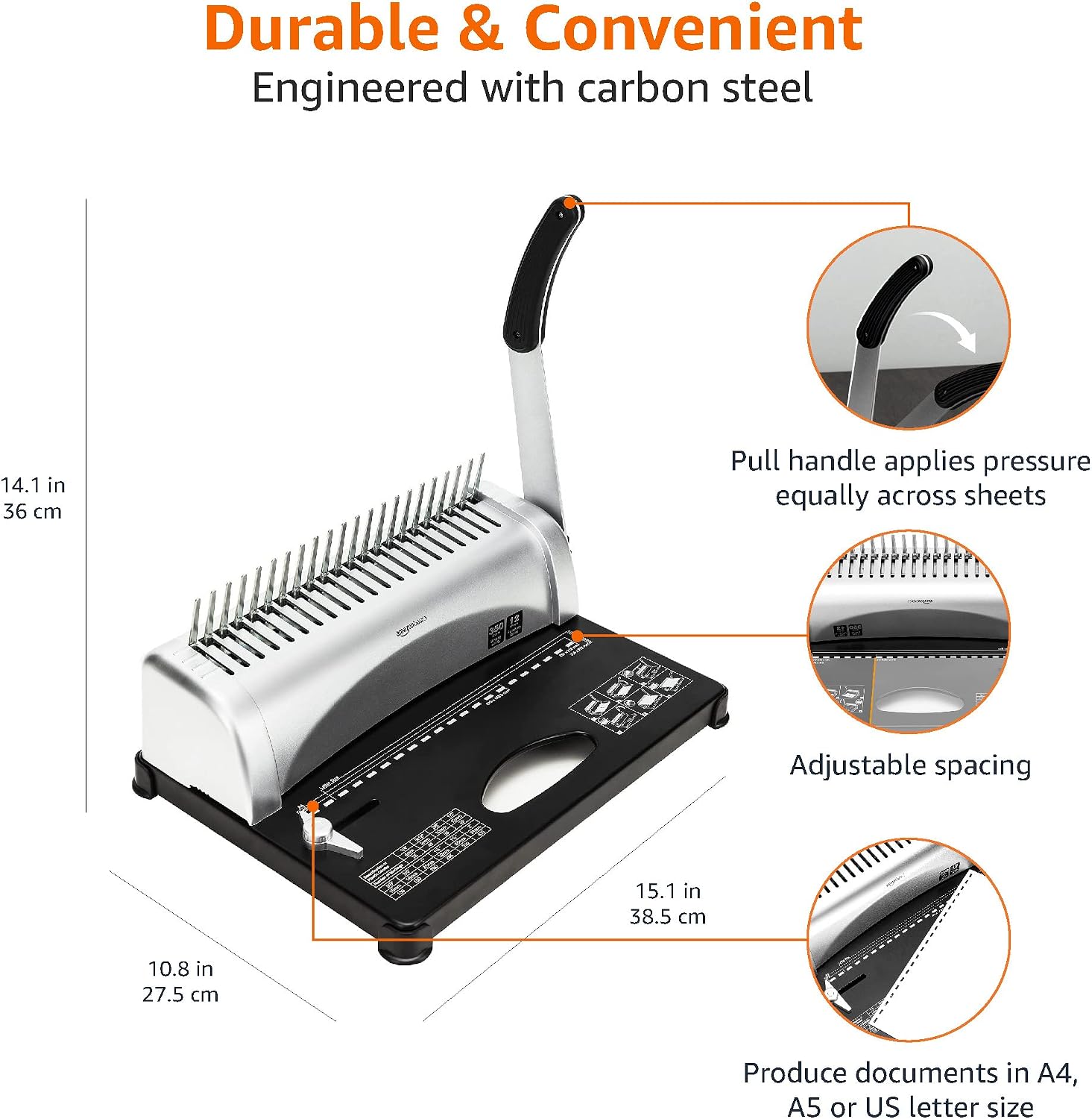 AUCT 23237 - Amazon Basics Comb Binding Machine, 350 Sheets Capacity, Punches 12 Sheets, for Paper Size - Image 4