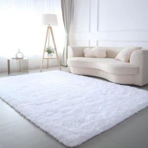 AUCT 23008 - White Fluffy Area Rug 4x6 Bedroom - Ultra Soft Shag Carpet for Bedside