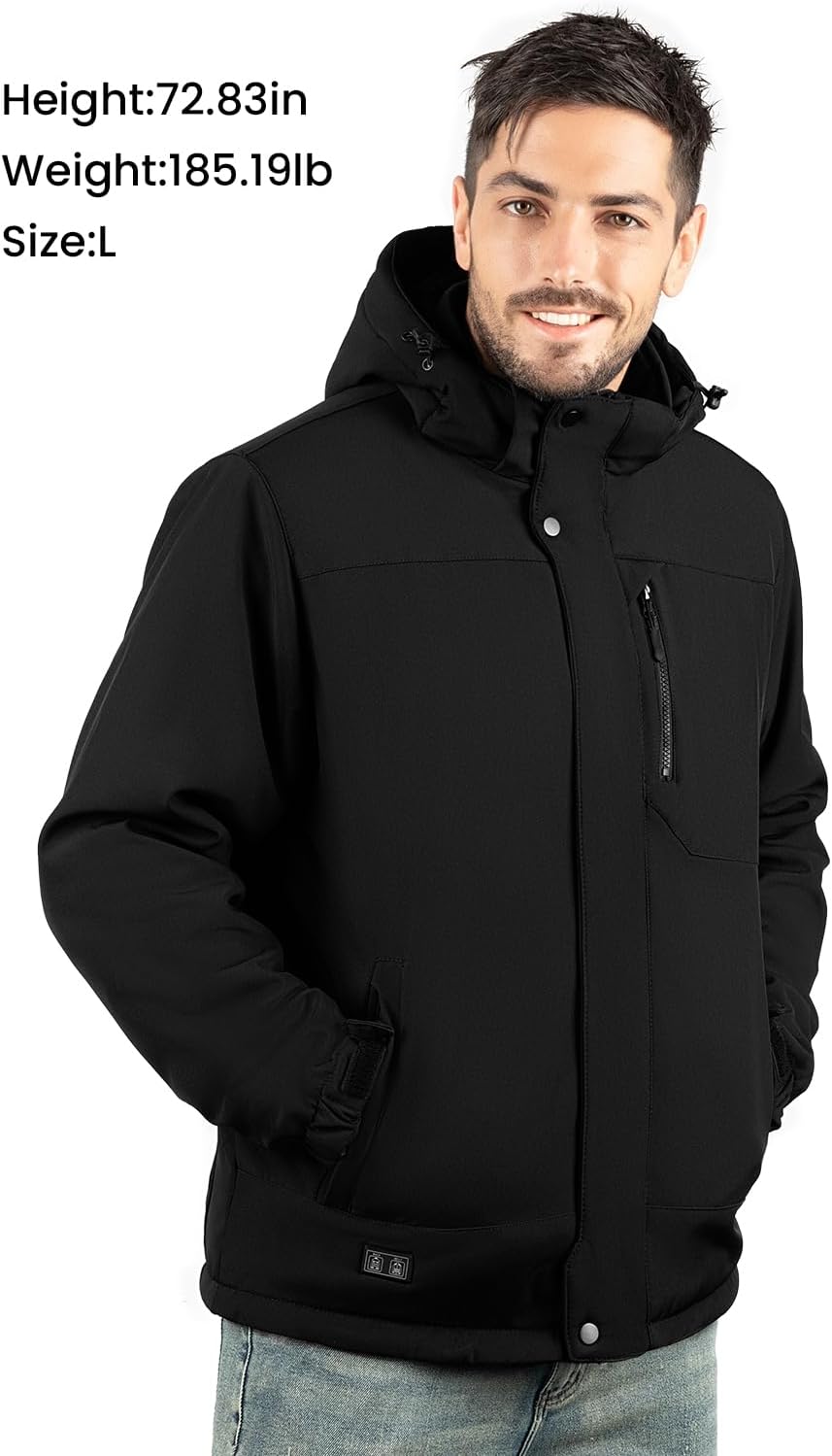 AUCT 23181 - $81 Heated Jacket for Men, Winter Windproof Electric Heating Coat with Detachable Hood - Image 4