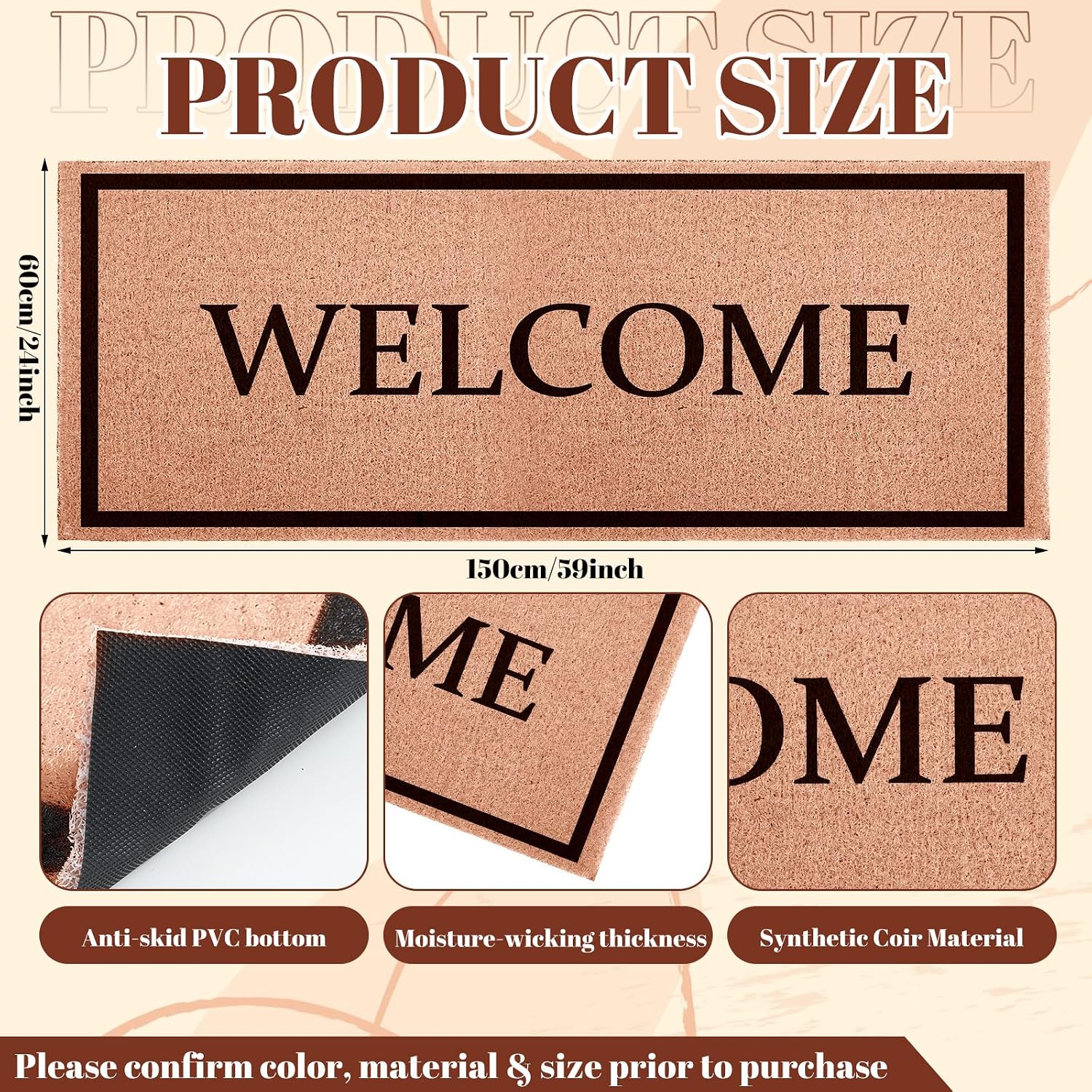AUCT 24869 - Welcome Long Doormat for Double Door Entrance, 24x59 Inch - Image 2
