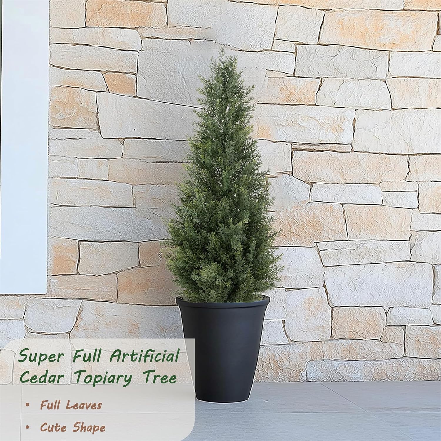 AUCT 23007 - Bellacat 3ft UV Resistant Artificial Topiary Trees Outdoor, 35in Faux Cedar Tree with Full - Image 3