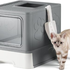 AUCT 23194 - Covered Litter Box, Large Litter Box for Big Cats, Enclosed Cat Litter Boxes with Lid, Top
