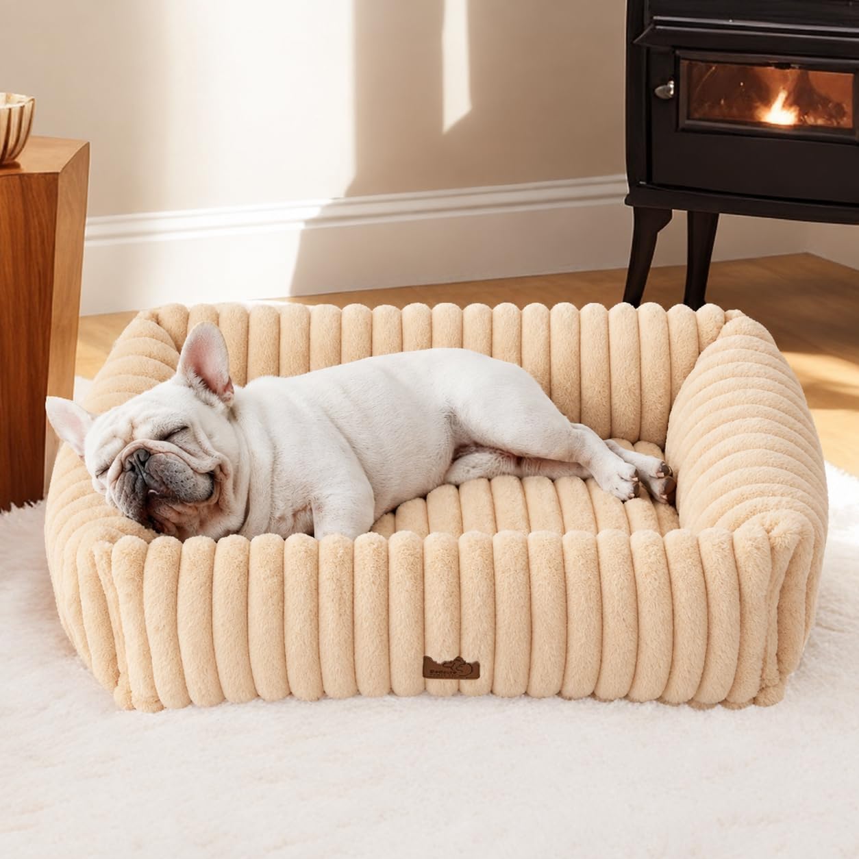AUCT 22942 - $55 Bedsure ComfyFleece Cute Dog Bed Medium Large Size Dog 30in Sandy Beige