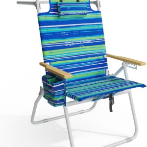 AUCT 23287 - $90 Tall Beach Chairs for Adults, 17" High Backpack Beach Chair with Wooden Armrests, 5 Po