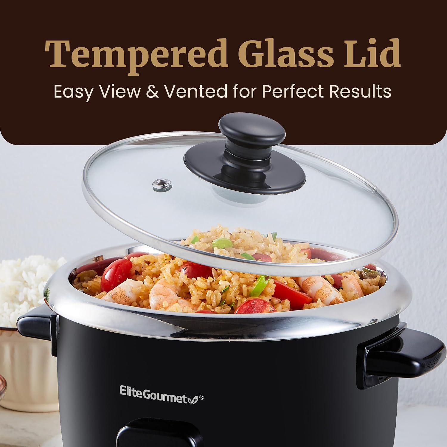 AUCT 23198 - Elite Gourmet ERC006SS 6-Cup Electric Rice Cooker with Stainless Steel Inner Pot, Makes So - Image 3