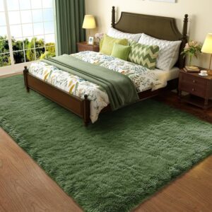 AUCT 24920 - Ophanie Gray Green Rug Grass Area Rugs for Bedroom,4x6 Shag Fluffy Carpet,Fuzzy Furry Plus