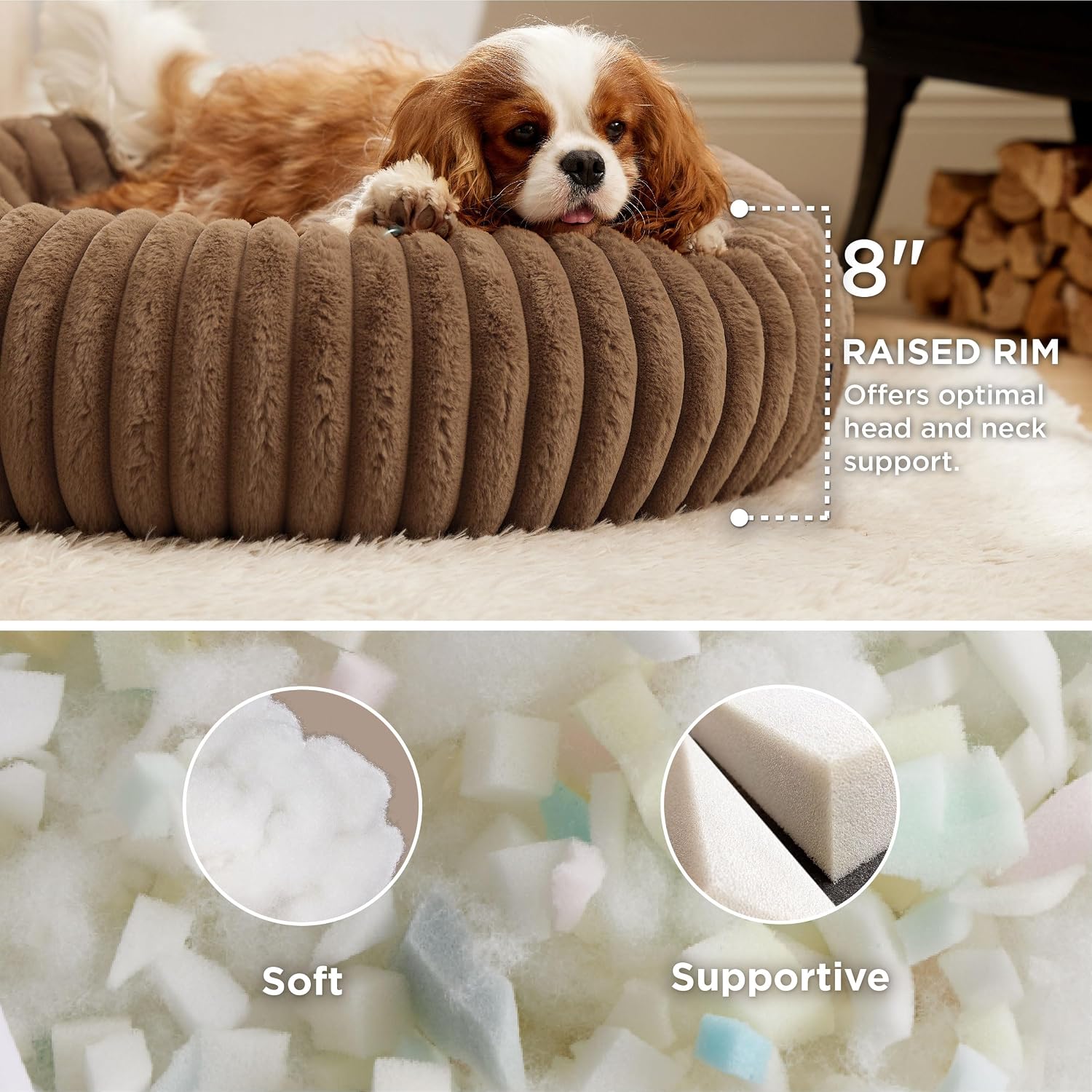AUCT 22801 - Bedsure ComfyFleece Donut Medium Dog Bed - Washable Faux Fur with Corduroy Fleece & Anti - Image 2
