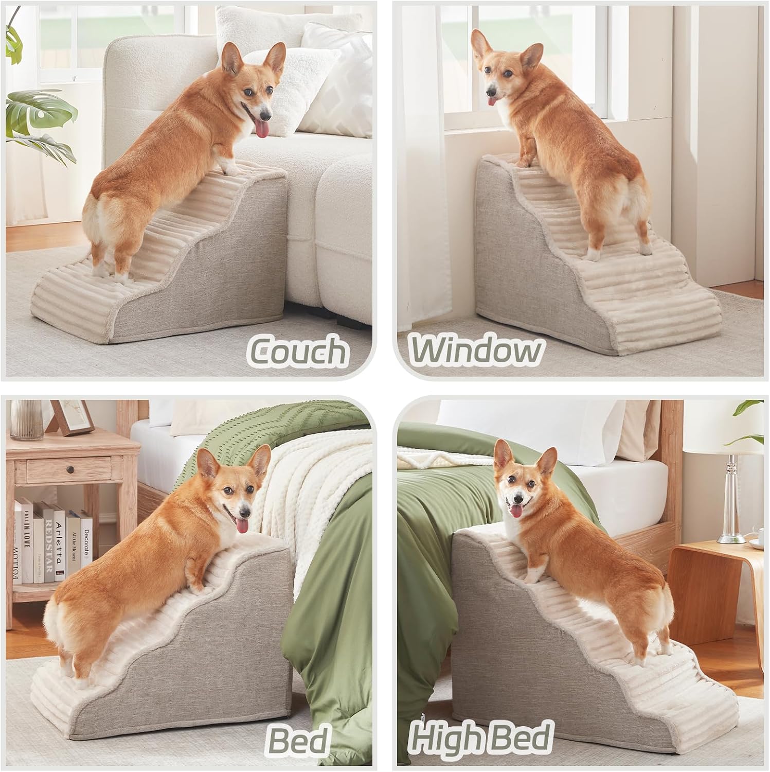AUCT 23136 - Laojin Balhen Dog Stairs for Small Dogs & Cats 15.7" H, High Density Foam Dog Steps Ramp f - Image 2