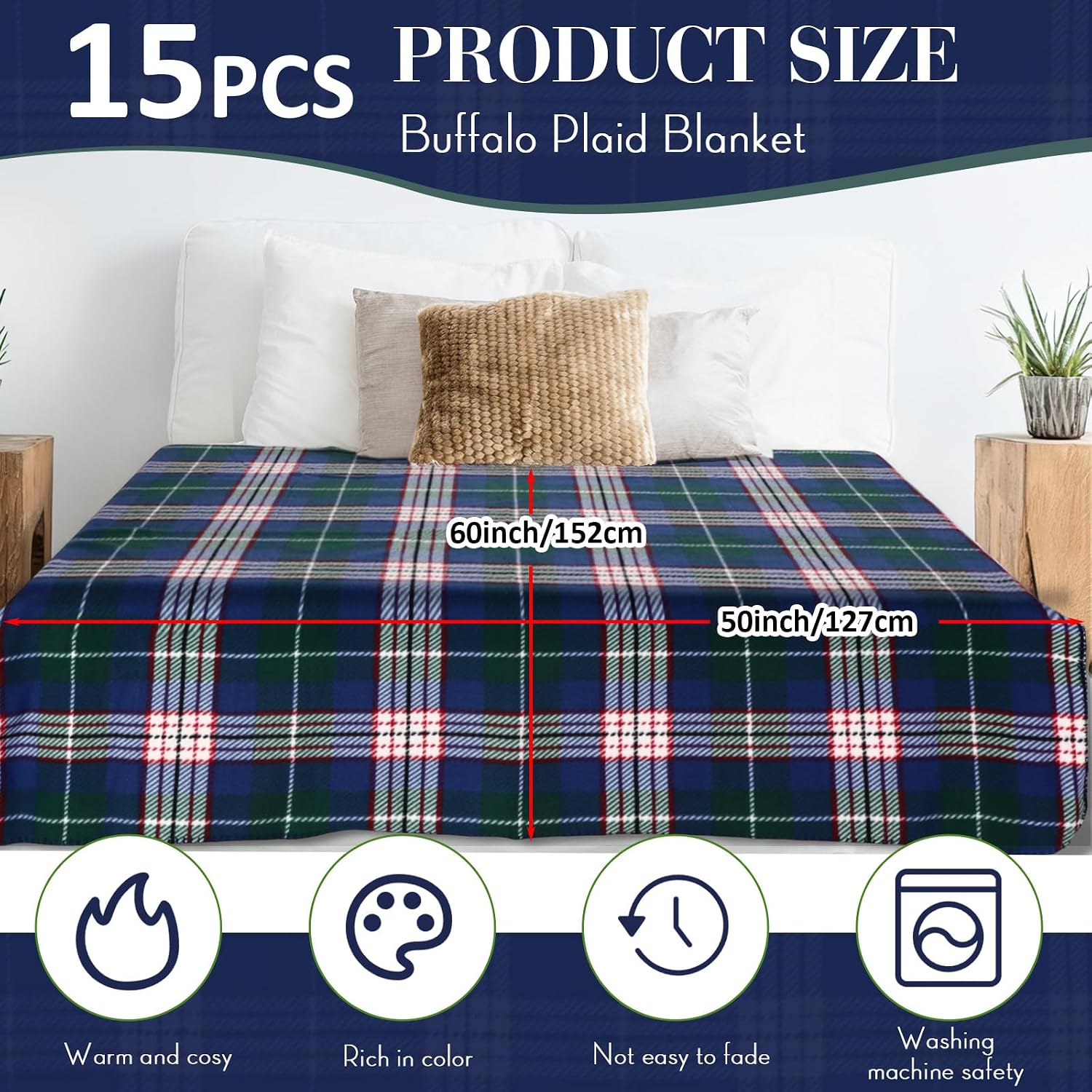 AUCT 24895 - Buryeah 15 Pcs Winter Buffalo Plaid Throw Blankets Bulk 60 x 50 Inch Tartan Plaid Checkere - Image 2