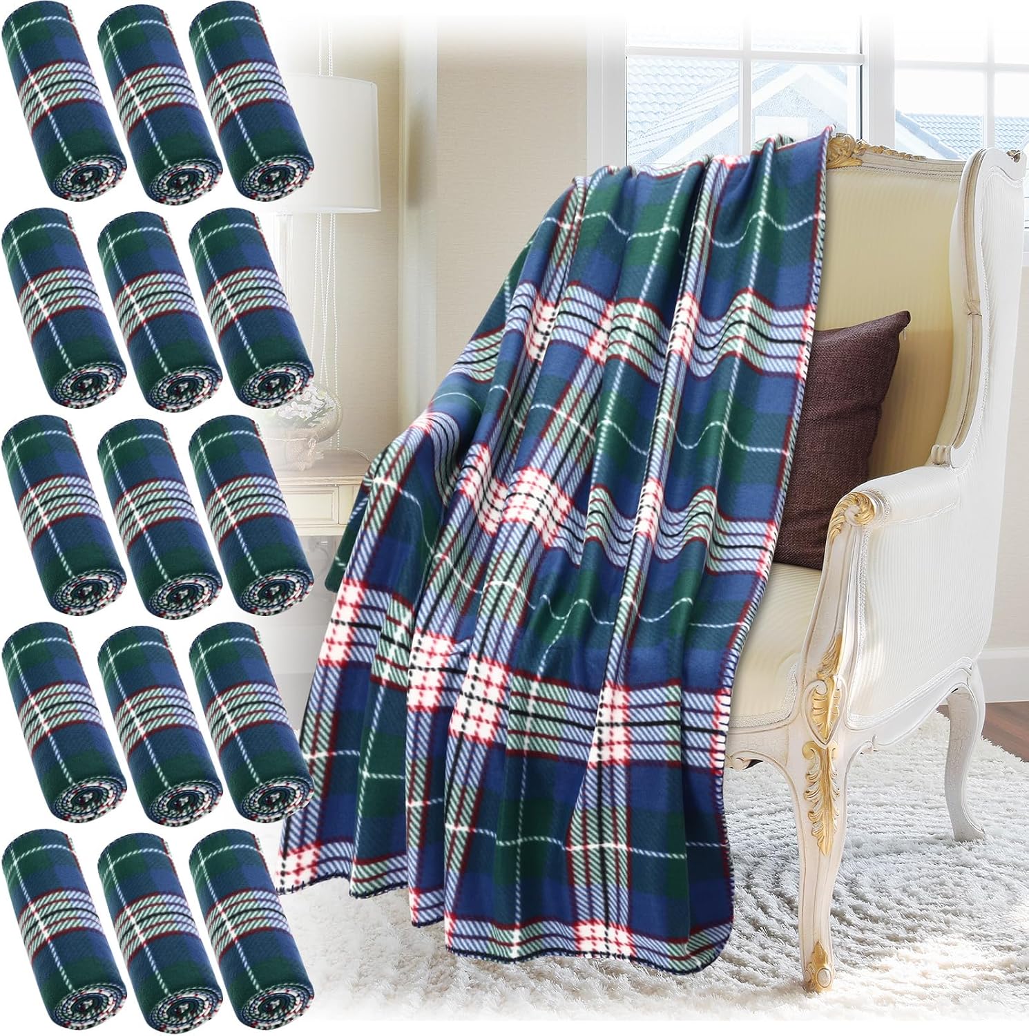 AUCT 24895 - Buryeah 15 Pcs Winter Buffalo Plaid Throw Blankets Bulk 60 x 50 Inch Tartan Plaid Checkere