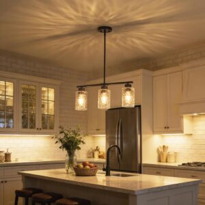 AUCT 24948 - $110 Hammered Glass Chandeliers for Dining Room, Black Kitchen Island Lighting