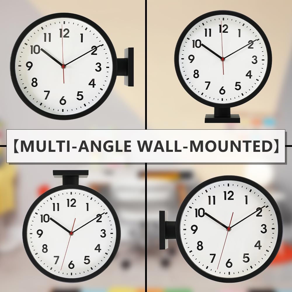 AUCT 24940 - $90 BESTIME 66296A Black Frame Double Sided Aluminum Wall Clock.Simple Design,Classic Alum - Image 4