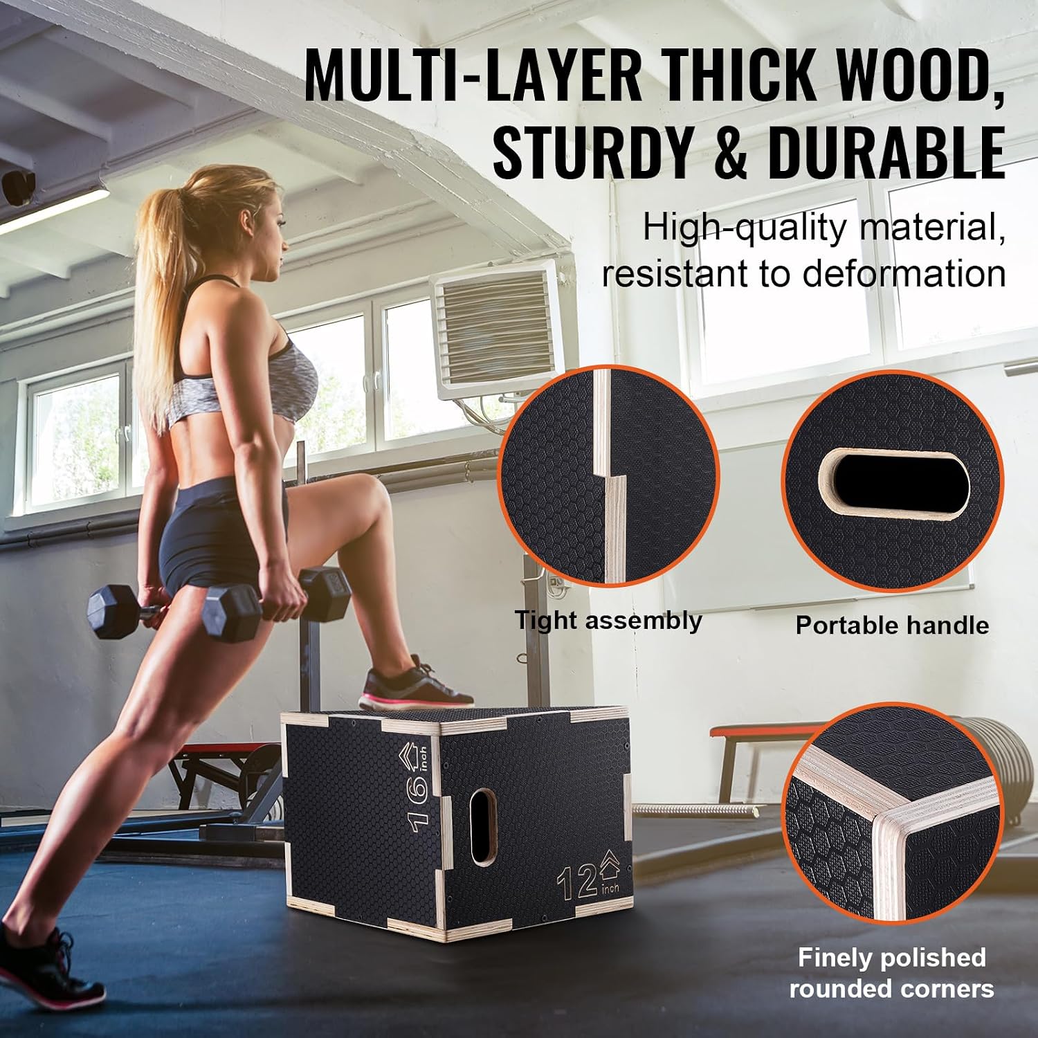 AUCT 23076 - VEVOR 3 in 1 Plyometric Jump Box, Easy-to-Assemble Wood Plyo Box for Jumping Trainers, Hom - Image 4