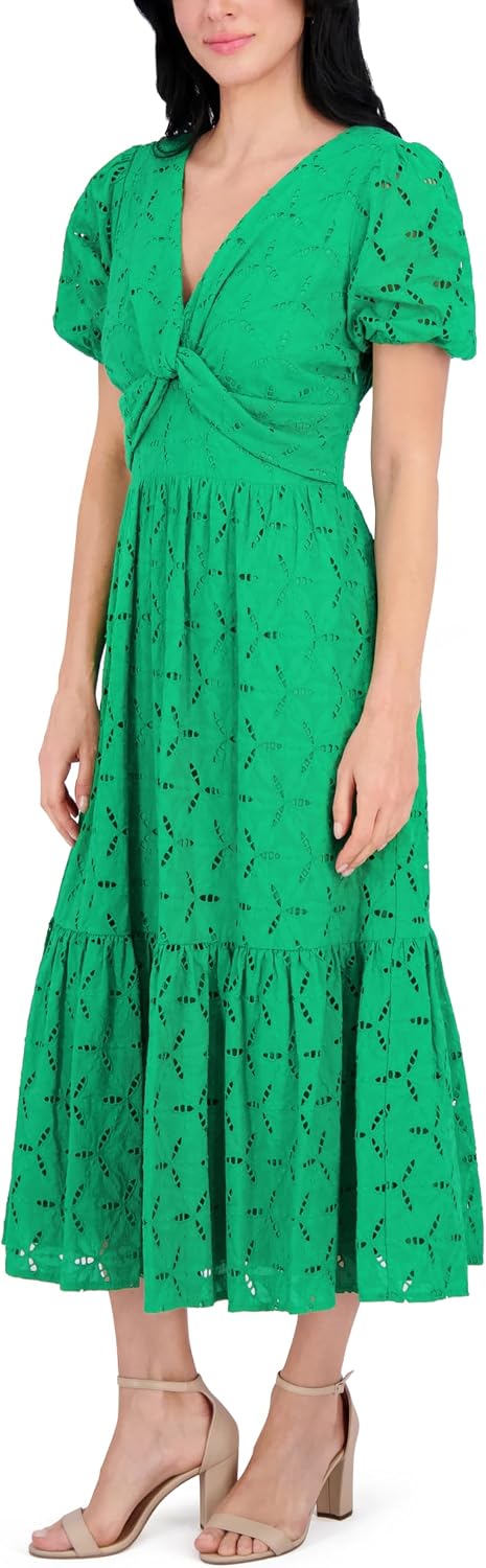 AUCT 24986 - $99 Kensie Women's Puff Sleeve V-Neck Tiered Maxi Dress - Image 3