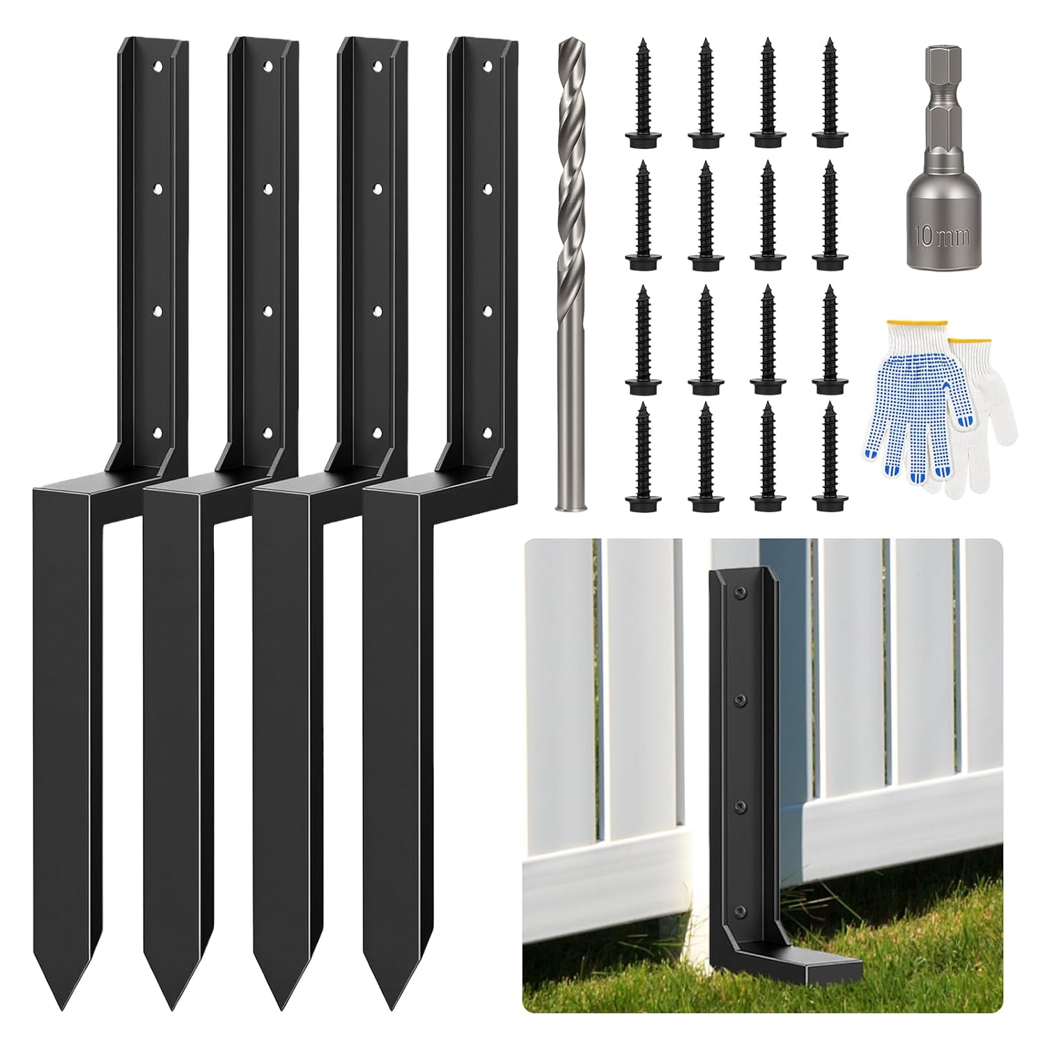 AUCT 24968 - $114 4-Pack Fence Post Saver Kit, 3MM Galvanized Steel Ground Anchors, No-Dig Repair Spike
