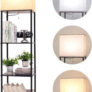 AUCT 23242 - Gupuzm Floor Lamp with Shelves, Large Size Rectangle Standing Lamp with 3 Color Temperatur