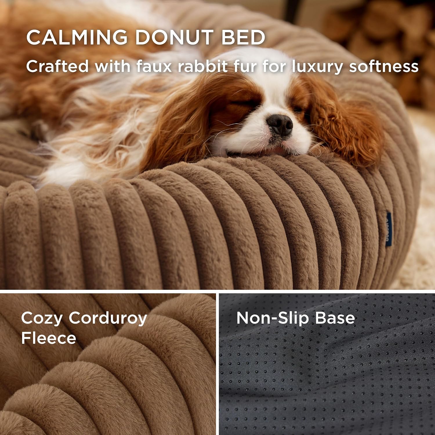 AUCT 22801 - Bedsure ComfyFleece Donut Medium Dog Bed - Washable Faux Fur with Corduroy Fleece & Anti - Image 3