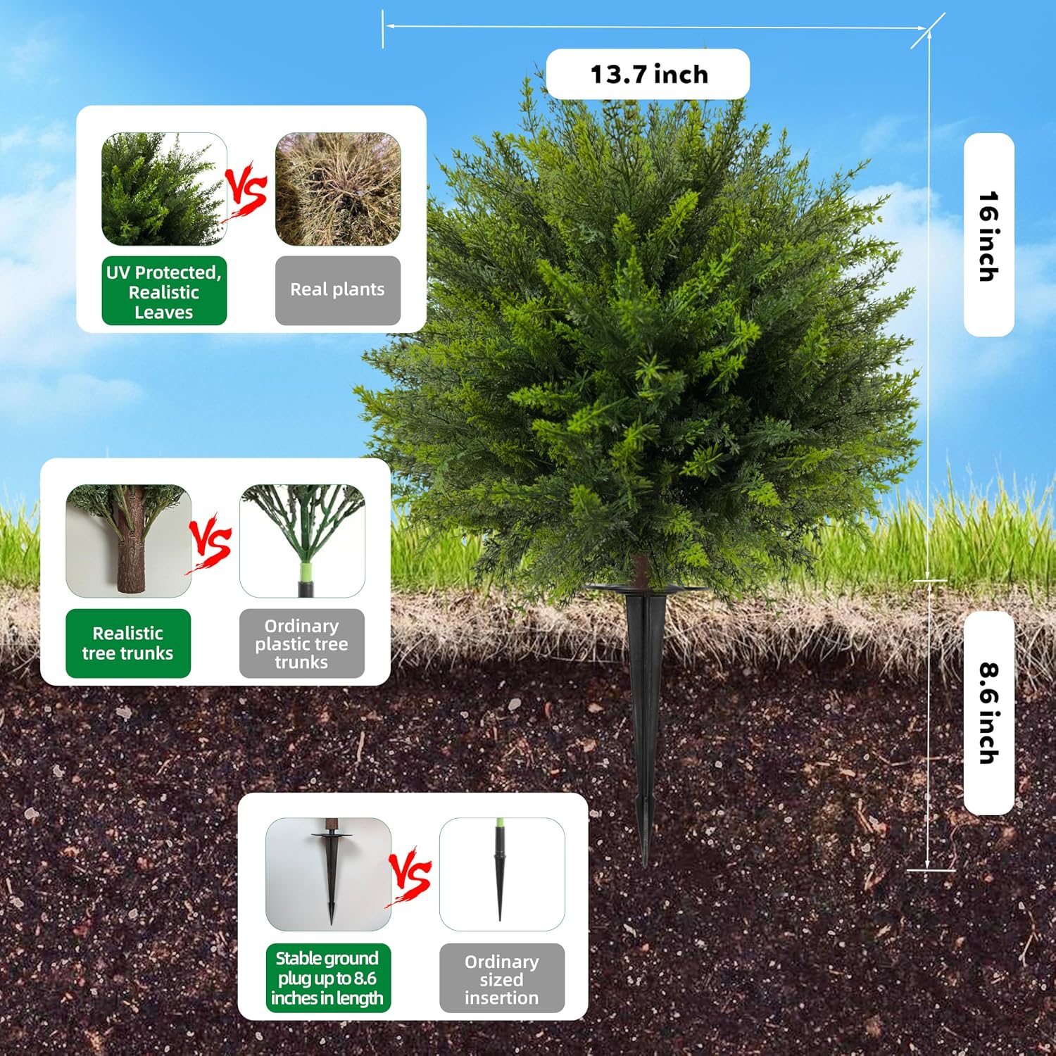 AUCT 23082 - $81 24.5' Artificial Cedar Topiary Ball Trees, 4 Pack Fake Shrub Bushes - Image 4