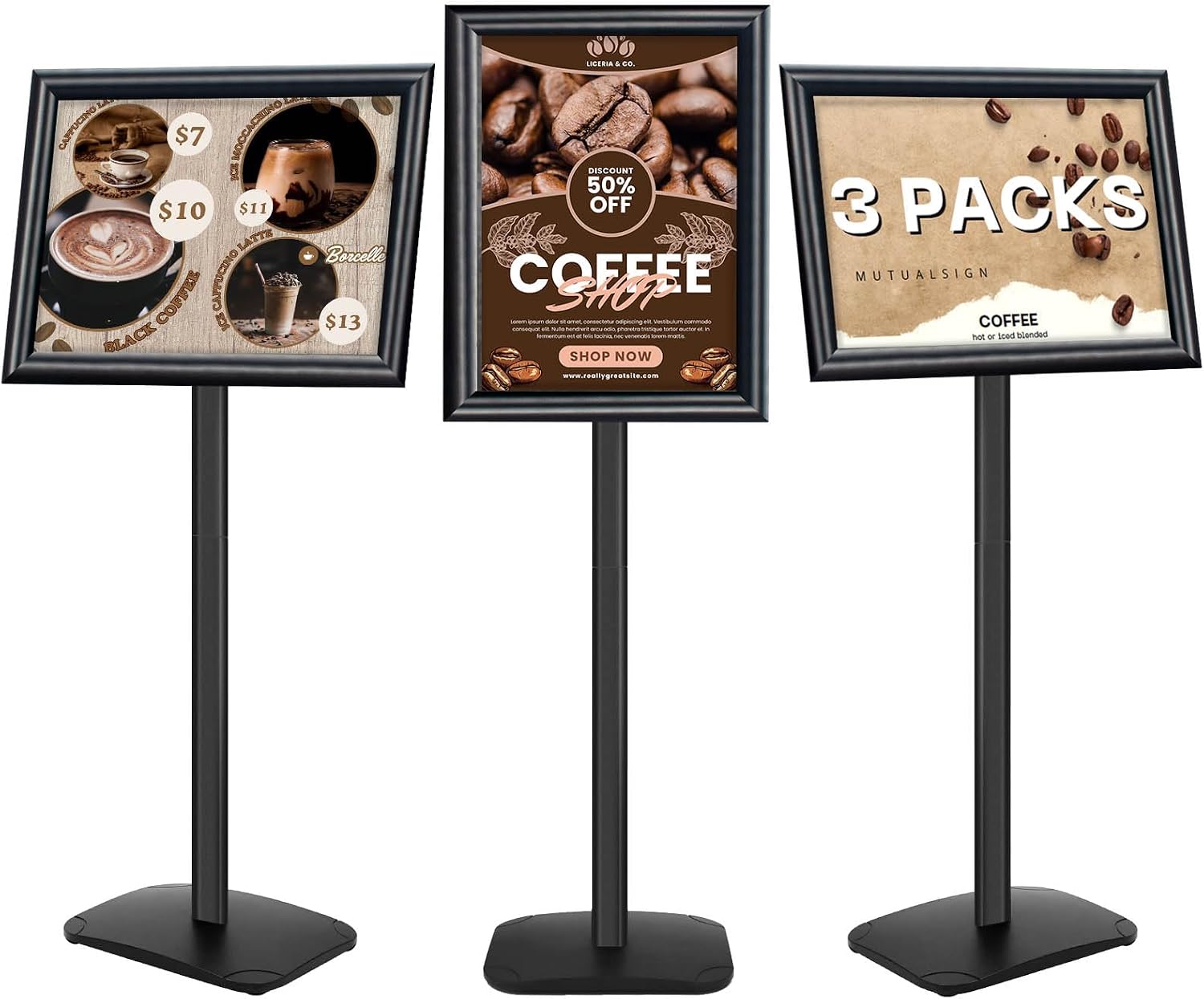 AUCT 22766 - $95 3 Pack Heavy Duty Pedestal Sign Holder 11 x 17" Floor Standing Sign Holder