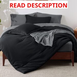 AUCT 23137 - Bedsure Queen Comforter Set Black, 8 Pieces Prewashed Queen Size Bed in a Bag with Soft Fl