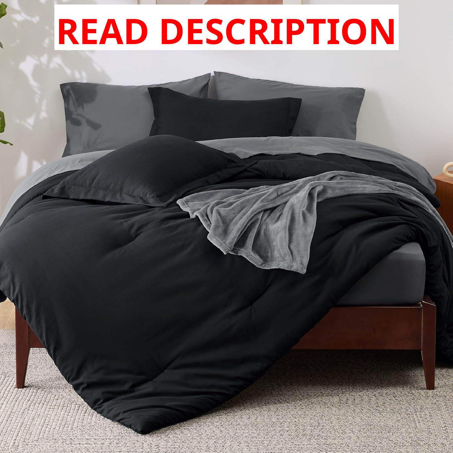 AUCT 23137 - Bedsure Queen Comforter Set Black, 8 Pieces Prewashed Queen Size Bed in a Bag with Soft Fl