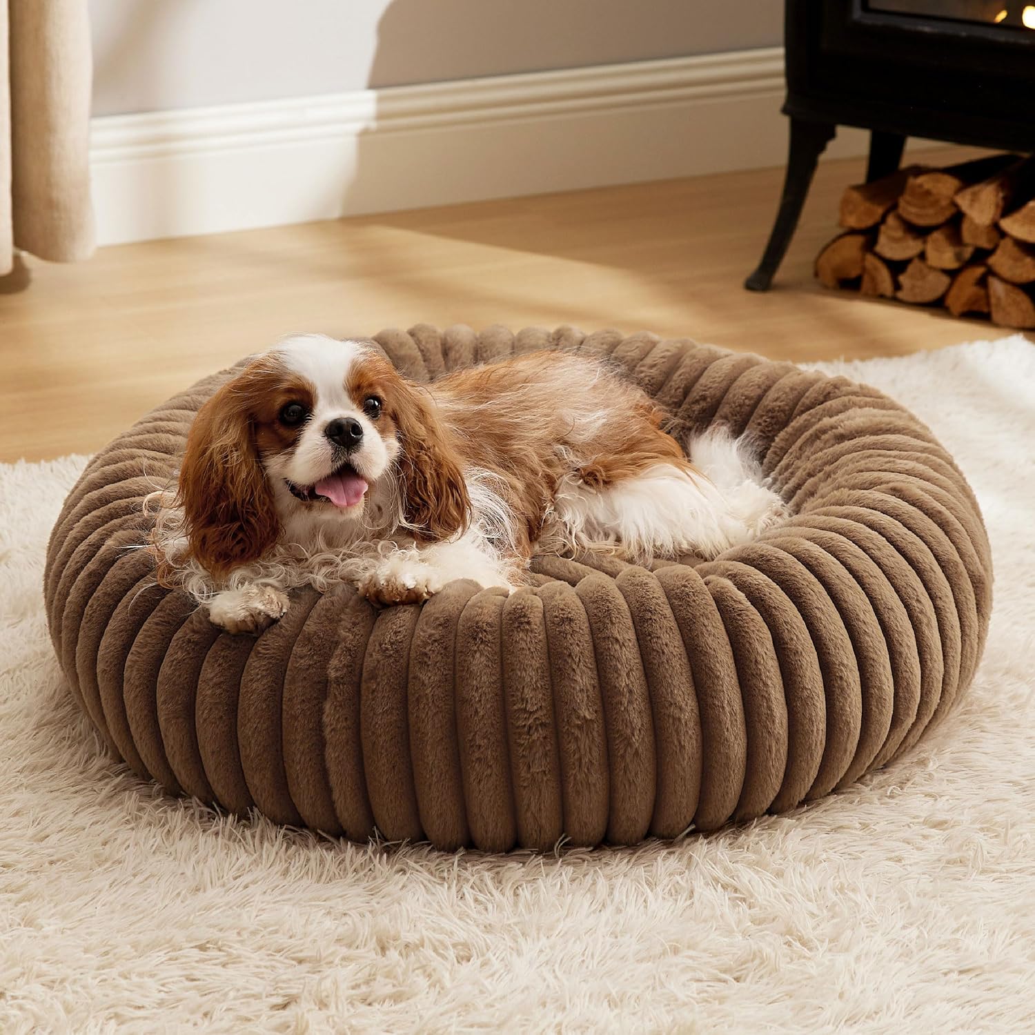AUCT 22801 - Bedsure ComfyFleece Donut Medium Dog Bed - Washable Faux Fur with Corduroy Fleece & Anti